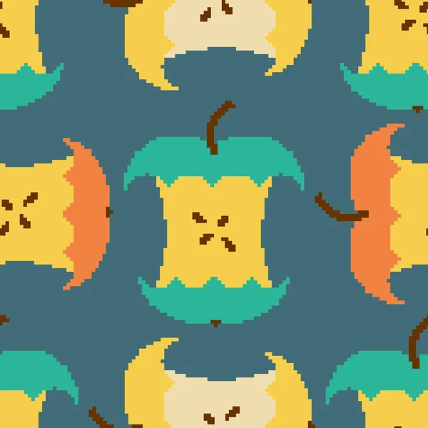 Apple core pixel art seamless pattern. pixelated Fruit backgroun — Stock Vector