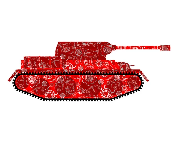 Tanque russo Khokhloma pintura. Rússia equipamento militar. Bandeja —  Vetores de Stock
