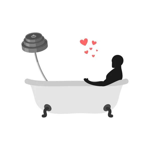 Amante dello sport fitness. Uomo e bilanciere in bagno. Gli amanti si lavano in pipistrello — Vettoriale Stock