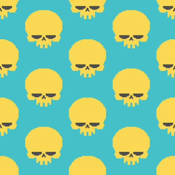 Calavera pixel arte patrón sin costuras. cabeza del esqueleto pixelado bac — Vector de stock