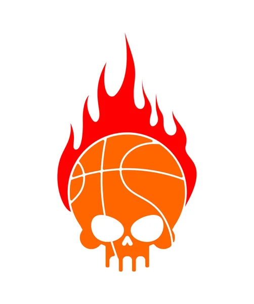 Totenkopf-Basketball und Feuer. Ball ist Kopf des Skeletts. Emblem für — Stockvektor