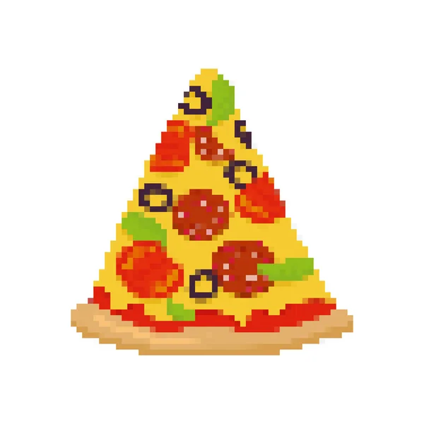 Pizza pixel art. Kousek pizzy je pixelovaný. Izolované rychlé občerstvení — Stockový vektor