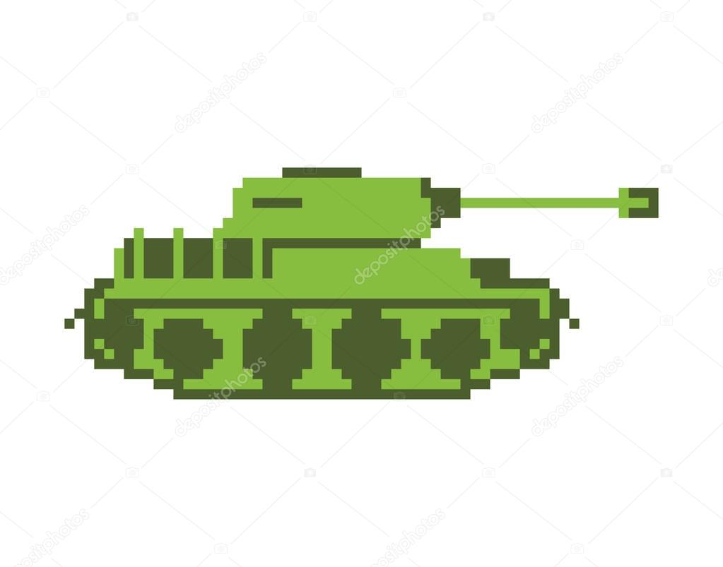 Tank pixel art. military machine is pixelatedl. Combat transport