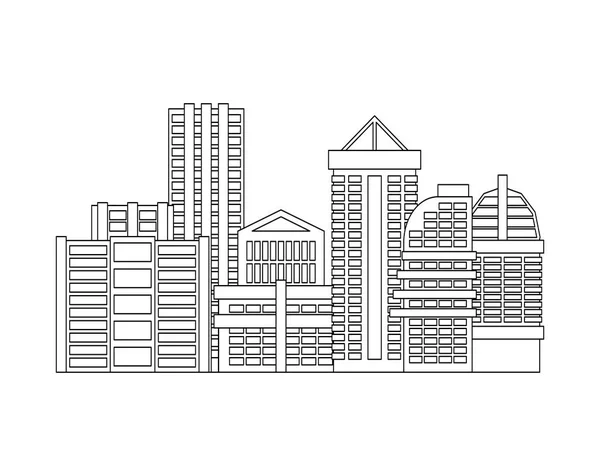 Stadt ist linear. Stadt isoliert. viele Gebäude und Geschäfte — Stockvektor