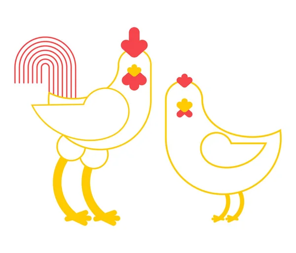 Gallo e pollo. Fattoria uccello isolato su sfondo bianco — Vettoriale Stock