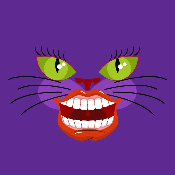 Cheshire cat is an animal from Alice in Wonderland. Broad smile. — Stock Vector