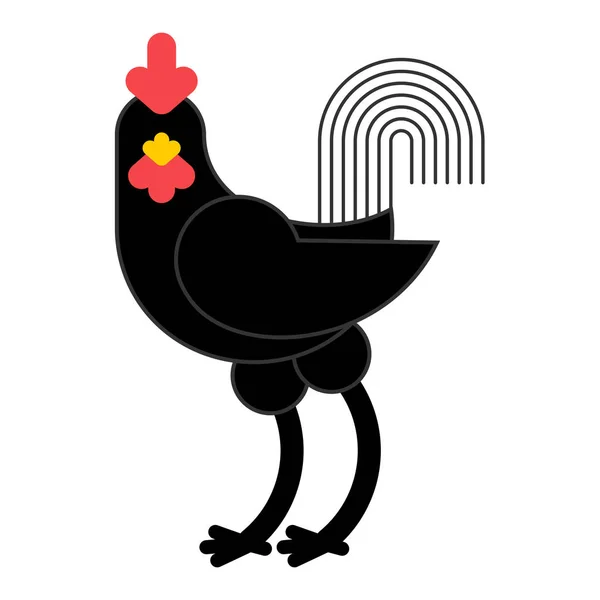 Gallo Negro aislado. Polla sobre fondo blanco. único Fa Rara — Vector de stock