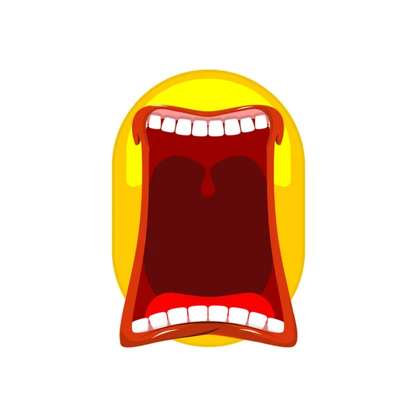 Emoticon grita. Abre la boca y los dientes. Emoji loco. emoción yel — Vector de stock