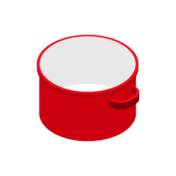 Cazo vacío abierto rojo aislado isométrico. Utensilios en ba blanco — Vector de stock