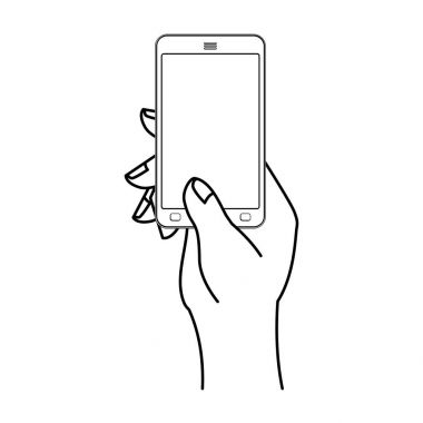 El ve cep telefonu. Adam akıllı telefon tutuyor. Teknolojik 