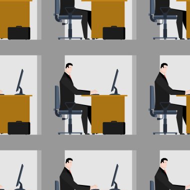 Bilgisayar seamless modeli üzerinde çalışma ofisi. Yöneticisi iş başında. Bu