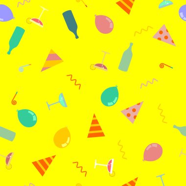 Parti desen. Kutlama kap ve parti boynuz. balon ve bottl