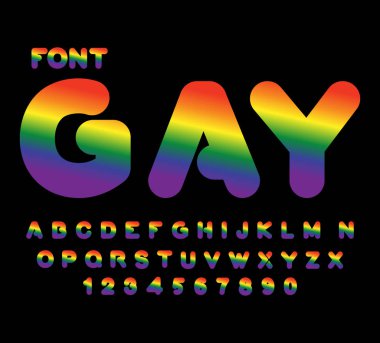 Eşcinsel yazı tipi. Gökkuşağı harfler. LGBT alfabe abc