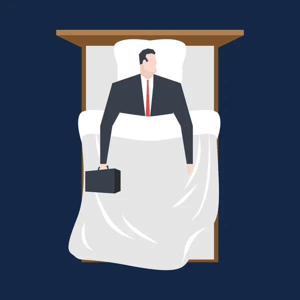 Бизнесмен спит в постели. Менеджер отдыхает Бизнес-сон — стоковый вектор