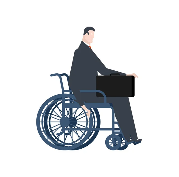 Empresário deficiente em cadeira de rodas. Gerente com mala —  Vetores de Stock