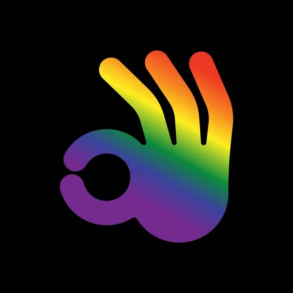 Dobra ręka znak Lgbt. Porozumienia pozytywny symbol gejowska flaga — Wektor stockowy