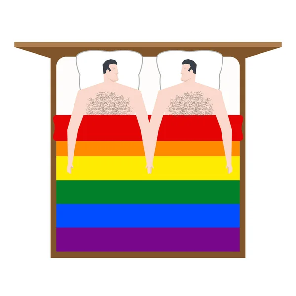 同性恋者在床上。情人男人都在毯子下面。同性恋、 双性恋的爱 — 图库矢量图片
