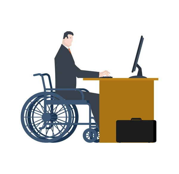 Deficiente no trabalho. gerente na cadeira de rodas à mesa. Igualdade de direitos —  Vetores de Stock