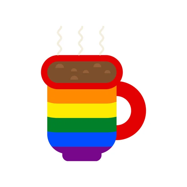 Lgbt 咖啡房子标志。咖啡杯同性恋旗帜 — 图库矢量图片