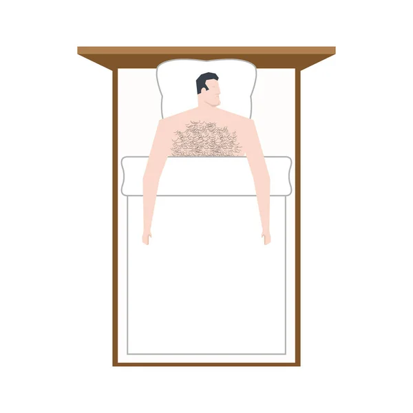 Мужчина в постели спит. Спящий парень под одеялом — стоковый вектор