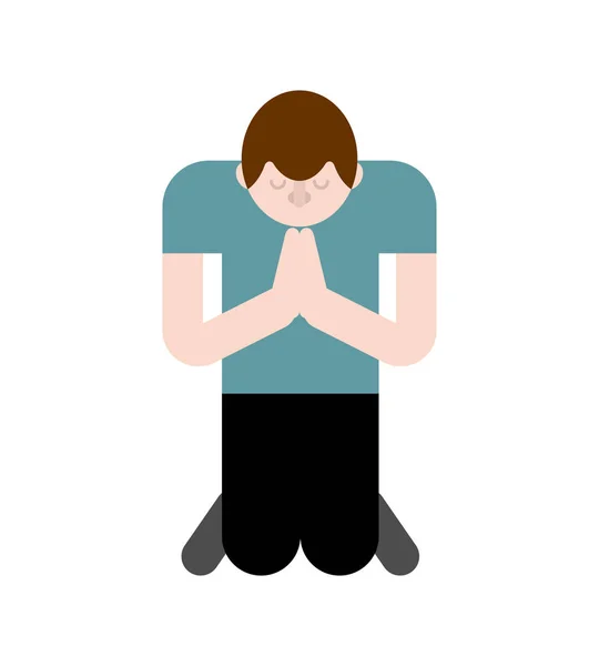 O homem está a rezar de joelhos. Oração a Deus —  Vetores de Stock