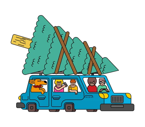 Auto und Weihnachtsbaum. Auto und Fichte. Illustration zum neuen Jahr. — Stockvektor