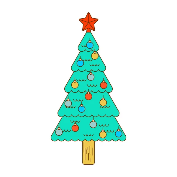 Árbol de Navidad decorado con bolas de estilo lineal aislado. Festi. — Vector de stock