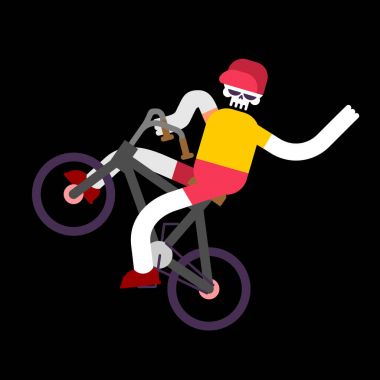 İskelet bisiklet üzerinde. Kafatası ve Bmx. çocuk iskeletler Bisiklet haddeleme