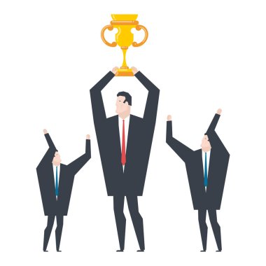 İş kazanan. işadamı gold Kupası elinde tutar. Ödülü 