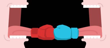 Anlaşmazlık. Açık ağız ve dil Boks eldiveni. Conve koruma