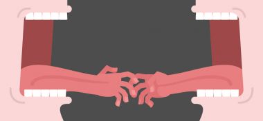 İş anlaşmazlığı. Açık ağız ve diş. Tong içinde kilitlendiğini