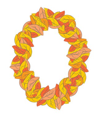 Sonbahar elips çerçeve izole. Sarı yapraklar arka plan 