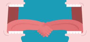 İş diyalog. el sıkışma dilidir. Açık ağız ve diş. Girin