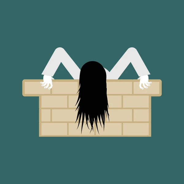 Czarownica zombie na białym tle. Zombie dziewczyna z długimi włosami. Ilustracja — Wektor stockowy