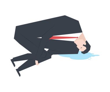 İşadamı ağlıyor. patron ve gözyaşı su birikintisi. Vektör illustra