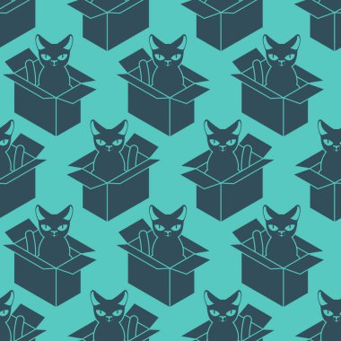 Kedi kutusunu desen. Karton kutu arka planda evde beslenen hayvan. vektör metin