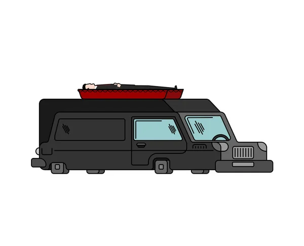 Hearse and coffin cartoon style. Funeral car vector illustration — Stock Vector