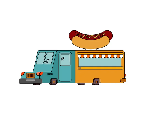 Carro de cachorro-quente caminhão de comida. Carro de comida rápida. Ilustração vetorial — Vetor de Stock