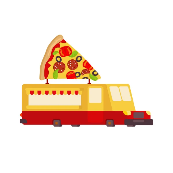 Camión de comida para autos de pizza. Coche de comida rápida. Ilustración vectorial — Archivo Imágenes Vectoriales