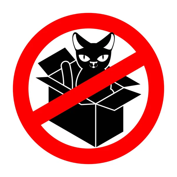 Pare o gato na caixa. Animais de estimação caseiros proibidos na caixa. Sinal de proibição — Vetor de Stock