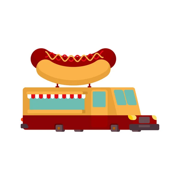 Carro de cachorro-quente caminhão de comida. Carro de comida rápida. Ilustração vetorial — Vetor de Stock