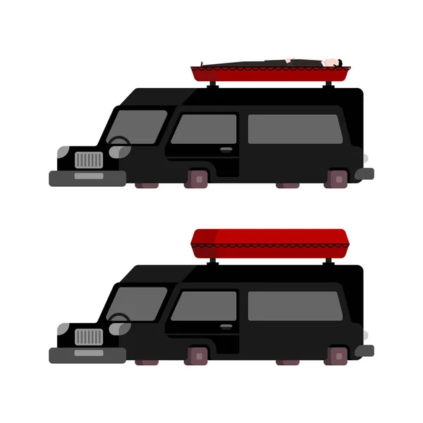 Hearse e caixão estilo cartoon. Ilustração do vetor do carro funerário —  Vetores de Stock