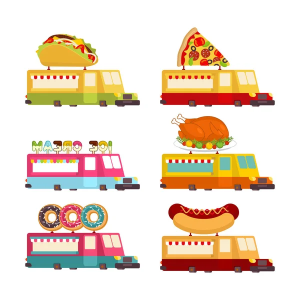 Car food truck set. Fast food car collection. taco and hot dog. — Stock Vector