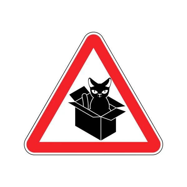 Увага кота в коробці. Заборонений домашній улюбленець у коробці. Знак обережності — стоковий вектор