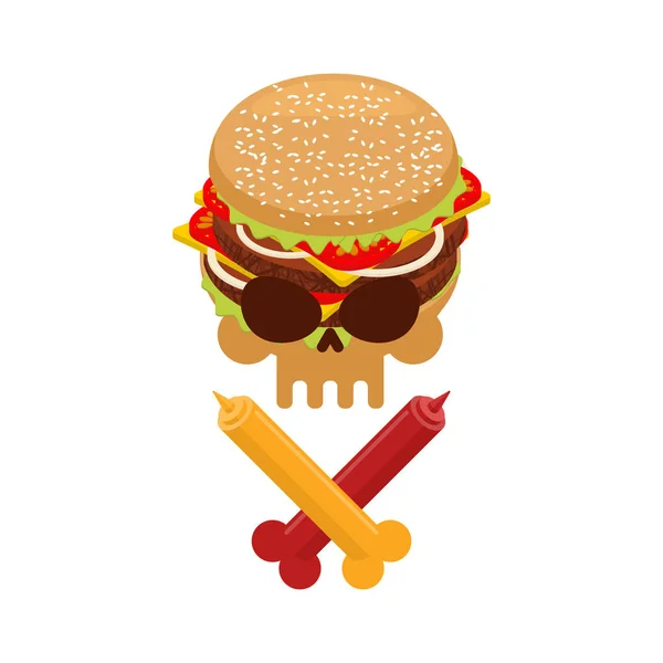 Hamburger and ketchup and mustard. Symbol harm is danger of fast — Stock Vector