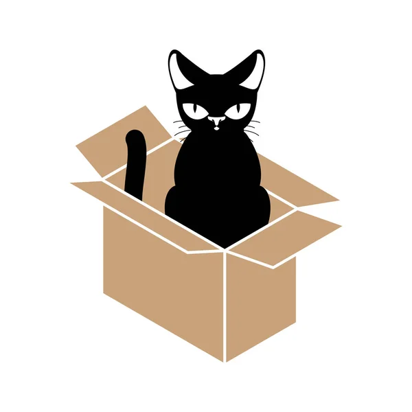 隔離ボックスに猫。ペットの段ボール箱。ベクトル図 — ストックベクタ