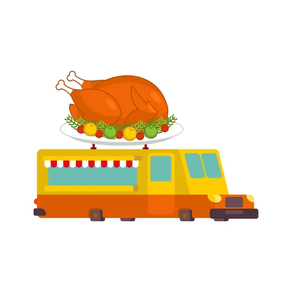 Turkiet bil foodtruck. Thanksgiving Day snabbmat bil. Vector il — Stock vektor