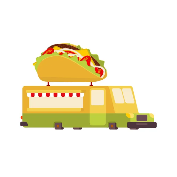 Τάκος αυτοκίνητο φορτηγό τροφίμων. Αυτοκίνητο fast food. Εικονογράφηση διάνυσμα — Διανυσματικό Αρχείο