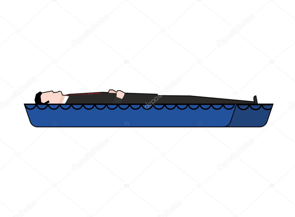 coffin and dead man. wooden coffin. Vector illustration