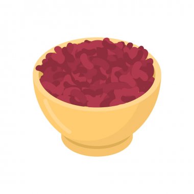 Ahşap kase kuru fasulye. Kabuğu çıkarılmış tane ahşap tabak içinde. Vektör illustrati